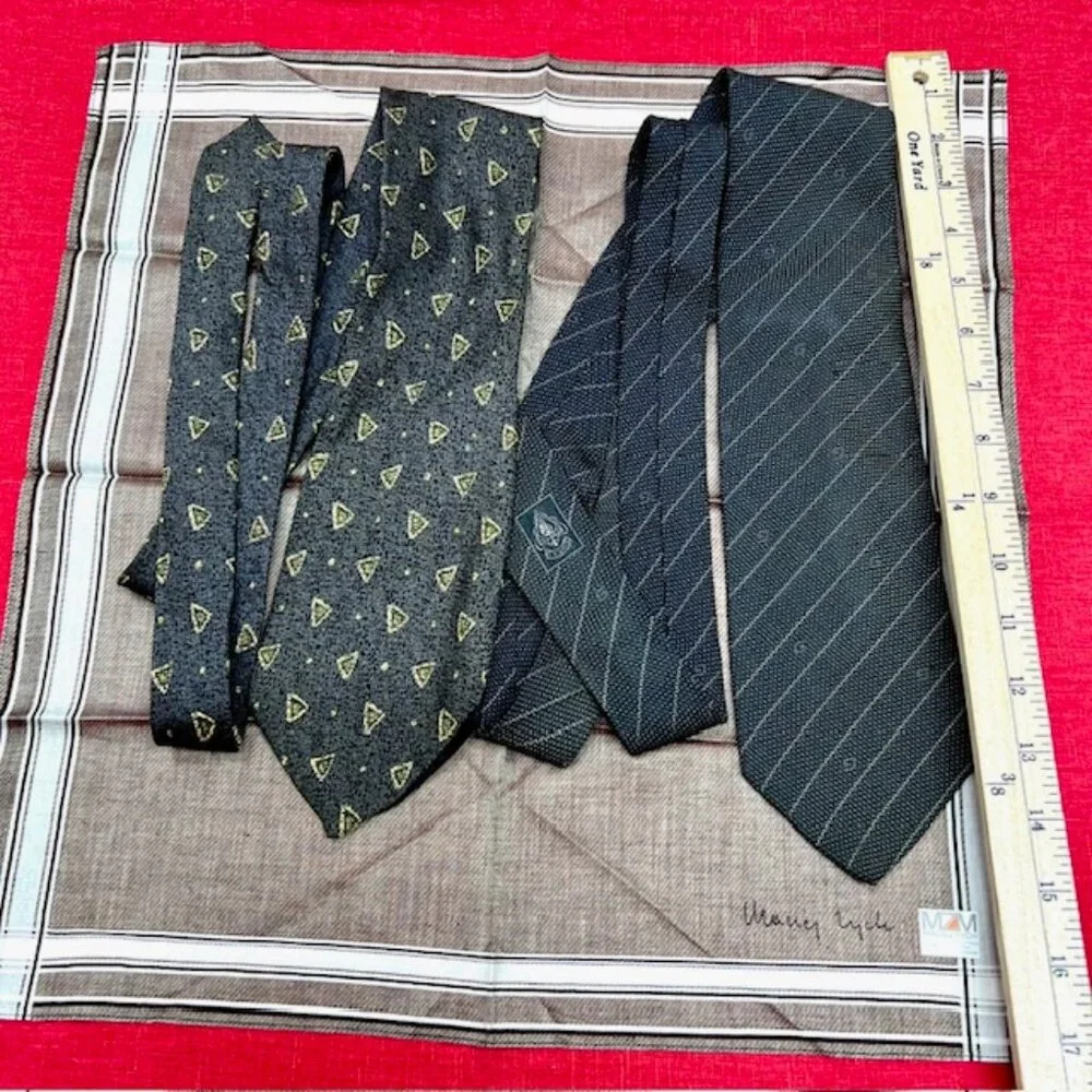 2 Neckties 100% Silk:: 1 Gucci & PAOL-O ROMANO+ 1 MZM  Handkerchierf 19